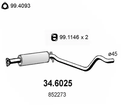 silenciador del medio Opel KADETT E · Opel KADETT E Convertible · Opel KADETT E Hatchback
