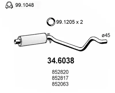 silenciador del medio Opel KADETT E · Opel KADETT E Convertible · Opel KADETT E Hatchback