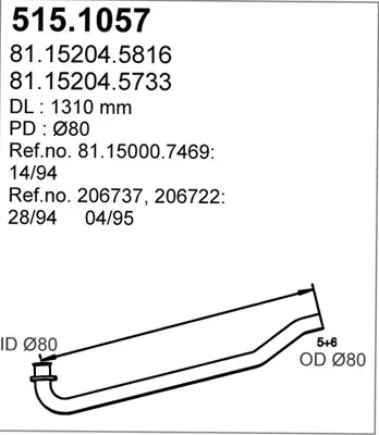 Tubo de escape ASSO 515.1057
