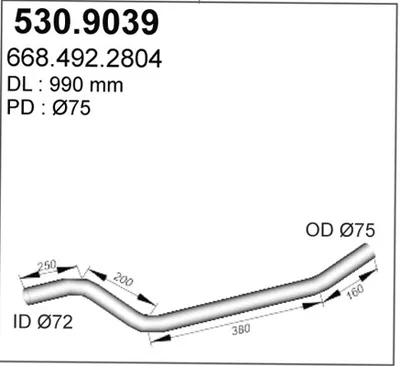 Tubo de escape Mercedes-Benz T2/LN1 Van · Mercedes-Benz T2/LN1 Platform/Chassis · Mercedes-Benz VARIO Bus