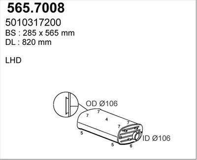 Silenciador central/posterior ASSO 565.7008