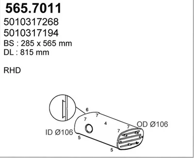 Silenciador central/posterior ASSO 565.7011