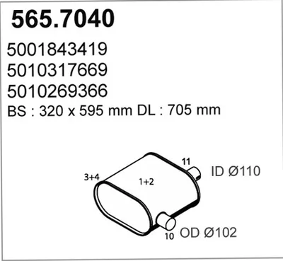 Silenciador central/posterior ASSO 565.7040