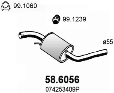 silenciador del medio Vw TRANSPORTER T4 Bus · Vw TRANSPORTER T4 Van · Vw TRANSPORTER T4 Platform/Chassis (70E, 70L, 70M, 7DE, 7DL, 7D