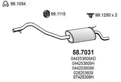 Silenciador posterior Vw TRANSPORTER T4 Bus · Vw TRANSPORTER T4 Van · Vw TRANSPORTER T4 Platform/Chassis (70E, 70L, 70M, 7DE, 7DL, 7D