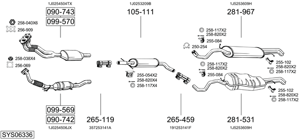 Sistema de gases de escape Skoda OCTAVIA I Combi