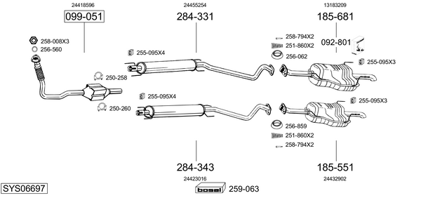 Sistema de gases de escape Vauxhall ASTRA Mk IV Estate