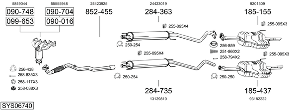Sistema de gases de escape Vauxhall ASTRA Mk IV Convertible