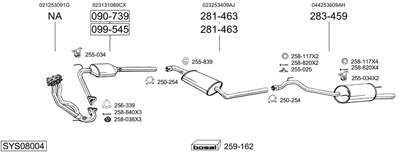 Sistema de gases de escape Vw TRANSPORTER T4 Bus