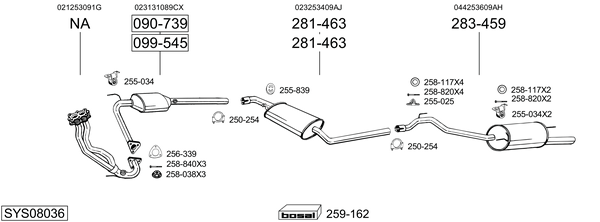 Sistema de gases de escape Vw TRANSPORTER T4 Van
