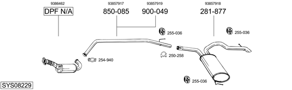 Sistema de gases de escape Vauxhall VIVARO A Platform/Chassis