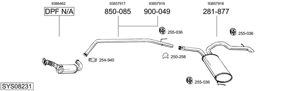 Sistema de gases de escape Vauxhall VIVARO A Platform/Chassis