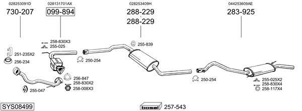 Sistema de gases de escape Vw TRANSPORTER T4 Platform/Chassis (70E, 70L, 70M, 7DE, 7DL, 7D