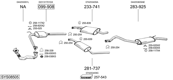 Sistema de gases de escape Vw TRANSPORTER T4 Platform/Chassis (70E, 70L, 70M, 7DE, 7DL, 7D