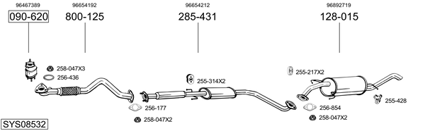 Sistema de gases de escape Chevrolet AVEO / KALOS Saloon