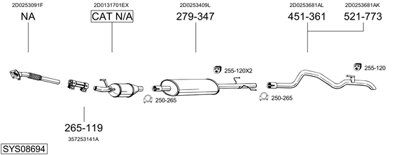 Sistema de gases de escape Vw LT 28-46 II Platform/Chassis