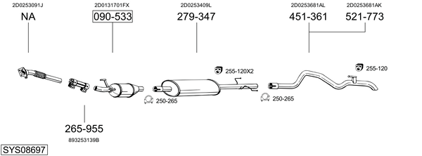 Sistema de gases de escape Vw LT 28-46 II Platform/Chassis