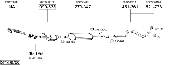 Sistema de gases de escape Vw LT 28-46 II Platform/Chassis