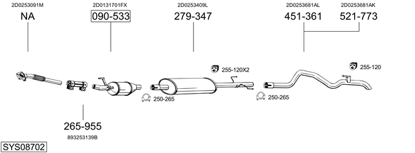Sistema de gases de escape Vw LT 28-46 II Platform/Chassis