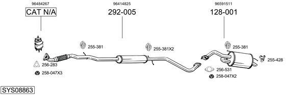 Sistema de gases de escape Chevrolet MATIZ