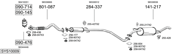 Sistema de gases de escape Chevrolet AVEO / KALOS Saloon