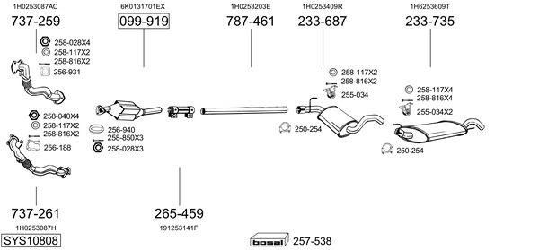 Sistema de gases de escape Vw GOLF III Van