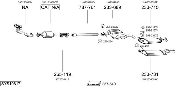 Sistema de gases de escape Vw GOLF III Van