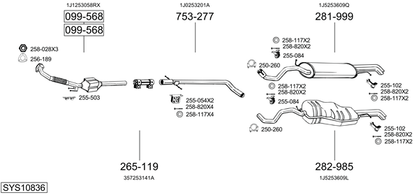 Sistema de gases de escape Vw GOLF VAN IV Variant