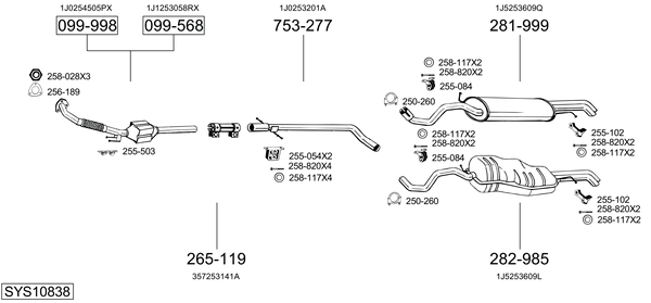 Sistema de gases de escape Vw GOLF VAN IV Variant