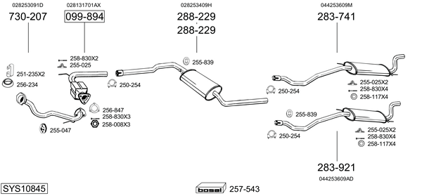 Sistema de gases de escape Vw TRANSPORTER T4 Bus