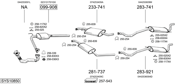 Sistema de gases de escape Vw TRANSPORTER T4 Bus
