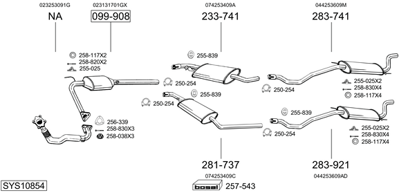 Sistema de gases de escape Vw TRANSPORTER T4 Bus