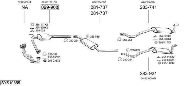 Sistema de gases de escape Vw TRANSPORTER T4 Bus