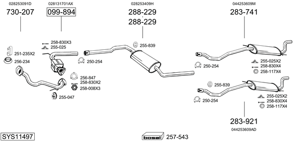 Sistema de gases de escape Vw CALIFORNIA T4 Camper