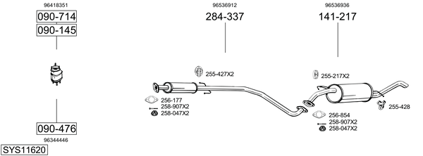 Sistema de gases de escape Chevrolet AVEO / KALOS Saloon