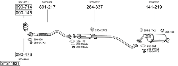 Sistema de gases de escape Chevrolet AVEO / KALOS Saloon