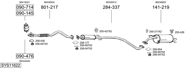 Sistema de gases de escape Chevrolet AVEO / KALOS Saloon