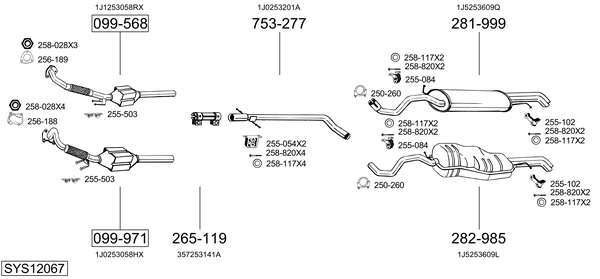 Sistema de gases de escape Vw GOLF VAN IV Variant