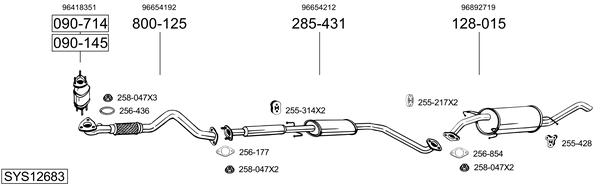 Sistema de gases de escape Chevrolet AVEO / KALOS Saloon