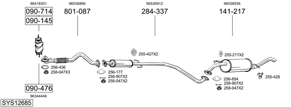 Sistema de gases de escape Chevrolet AVEO / KALOS Saloon