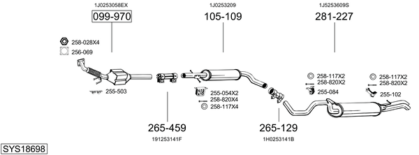 Sistema de gases de escape Vw GOLF VAN IV Variant