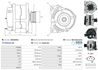 Alternador Nissan JUKE · Renault MEGANE IV Hatchback · Renault MEGANE IV Grandtour