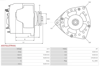 Alternador AS-PL A9370(LETRIKA)