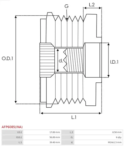 Rueda libre alternador AS-PL AFP6085(INA)