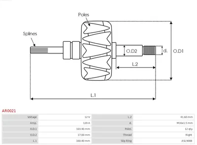Rotor, alternador AS-PL AR0021