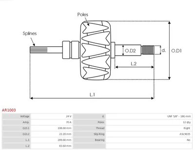 Rotor, alternador AS-PL AR1003