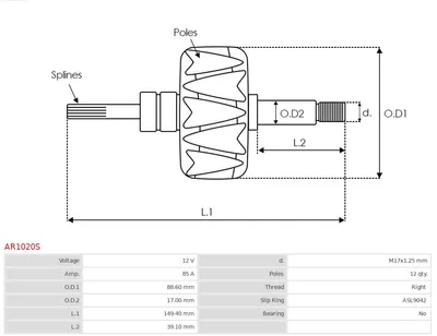 Rotor, alternador AS-PL AR1020S
