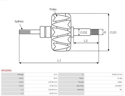 Rotor, alternador AS-PL AR2026S