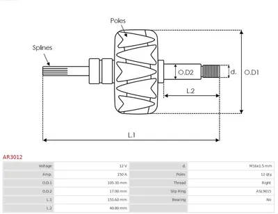 Rotor, alternador AS-PL AR3012
