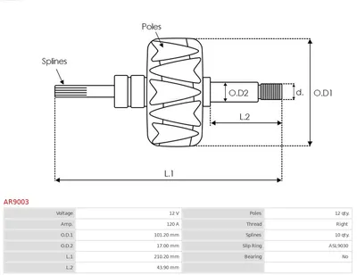 Rotor, alternador AS-PL AR9003